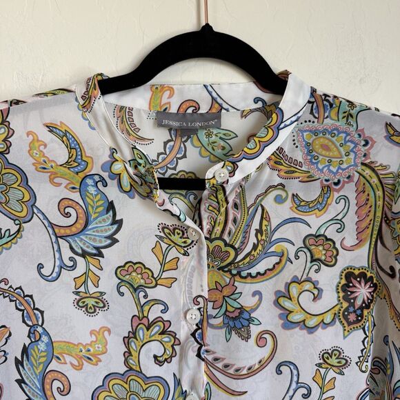 Jessica London Plus Size Sheer Boho Paisley Button Down Tunic 14W Artsy - Picture 9 of 16